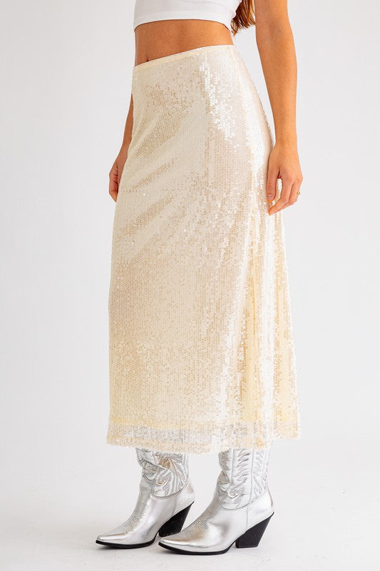 Showing Off Sequin Midi Skirt Cream Large