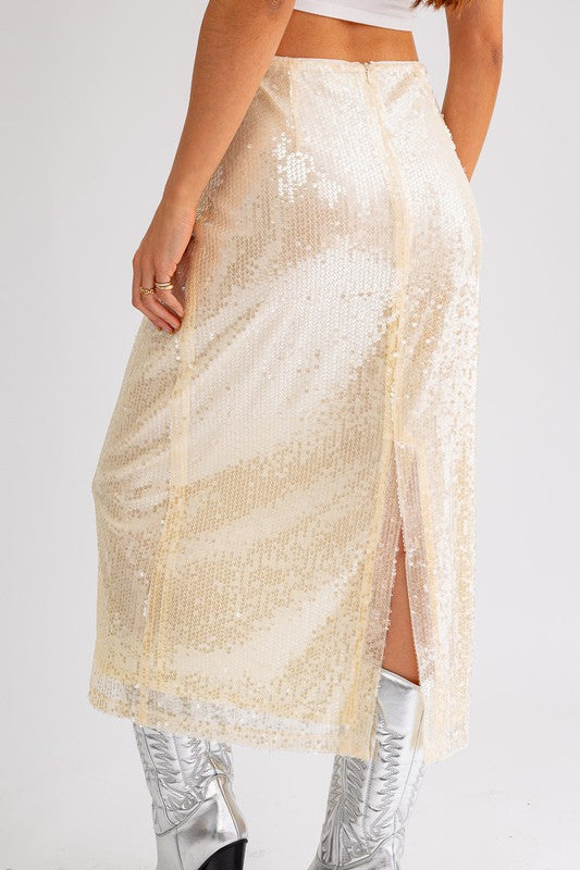 Showing Off Sequin Midi Skirt Cream Large