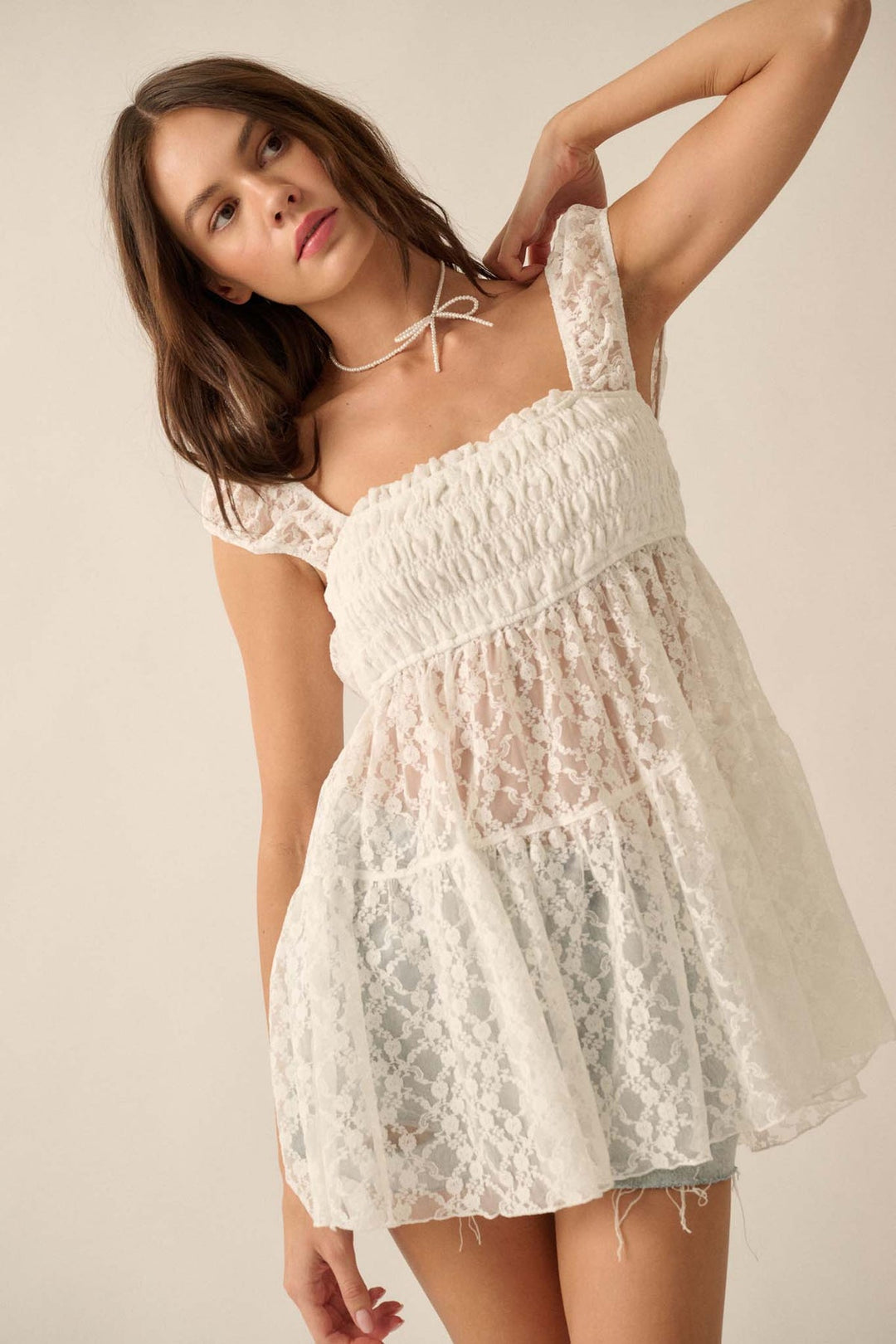 White Lace online Baby Doll Blouse